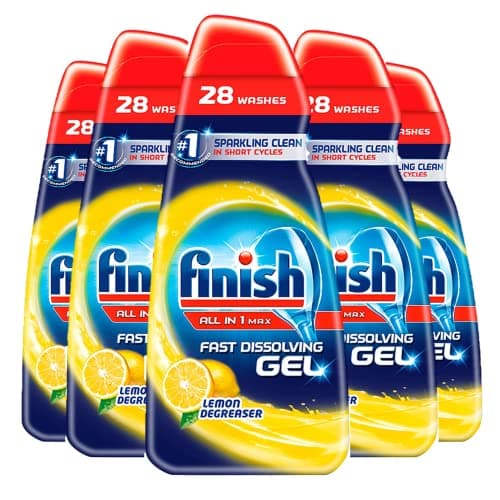 Image of Finish, Dishwasher Degreaser Gel, Lemon, 3.5L (700ml x 5 pck), 140 Washes, Fast Dissolving and Powerful Action, Sparkling Clean in Short Washes