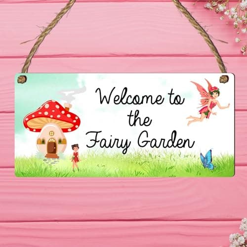Image of Enchanting Fairy Garden Wooden Plaque - Rustic Hanging Sign for Whimsical Garden Decor - Magical Entrance Decoration for Fairy Lovers (Design 1)
