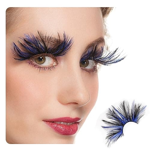 Image of Dorisue Halloween eyelashes Double Lip Black with Blue Big Extra Long Feather eyelashes Long and Thick Exaggerated False Eyelashes Extension for Women Girls Cosplay Fancy Ball Halloween (Blue)