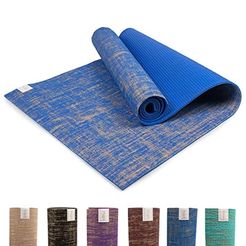 Image of Myga RY1243 - Jute Yoga Mat - High Performance, Vegan Floor Exercise Mat - Eco Friendly Biodegradable Yoga Mat with PVC Backing - 5mm Thickness - Blue