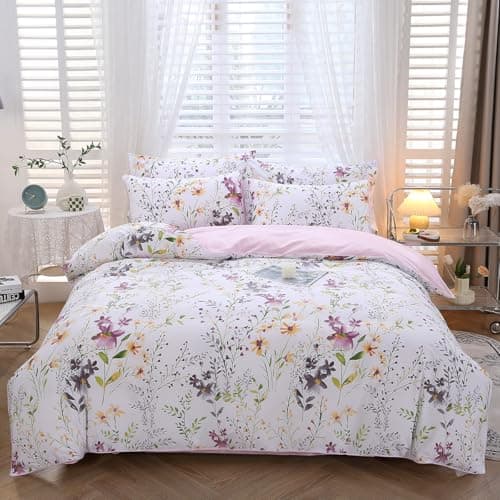 Image of STYHO 3 Pieces Egyptian Cotton Bedding King Size Duvet Cover Set-Purple Floral Bedding with Pillowcases-Ultra Soft Comfortable Ink Flowers Bedding Sets for All Seasons(Purple Flower, King)