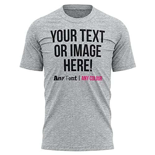 Image of Personalised Text and Image T Shirt Mens Unisex Fit Any Colour or Font Top Tee, 4XL, Sport Grey