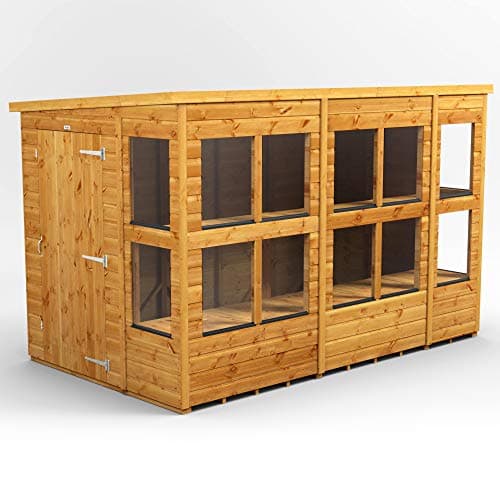 Image of POWER High Grade Premium Pent Potting Greenhouse Wooden Shed with Security Features, PVC Window sills, Door & Window Flexibility, made from 12mm Extra Thick Timber & Toughened Glass