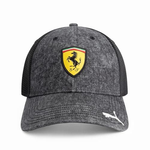 Image of PUMA Scuderia Ferrari F1 Logo Trucker Cap - Black- One Size Fits Most