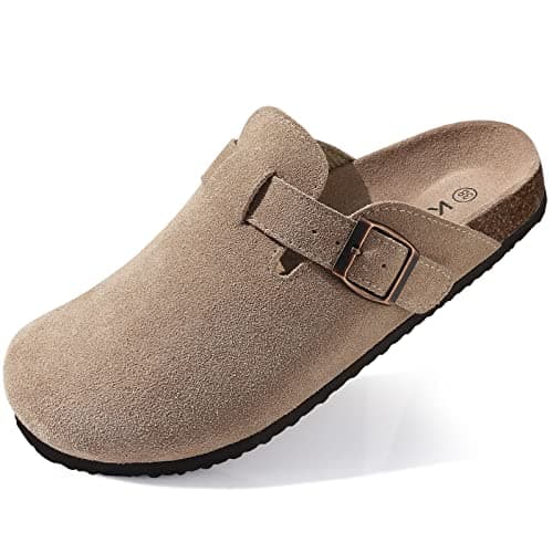 Image of KIDMI Genuine Suede Clogs for Women Cork Footbed Sandals Leather Mules Potato Shoes with Arch Support Taupe 39 (Size 5.5-6)