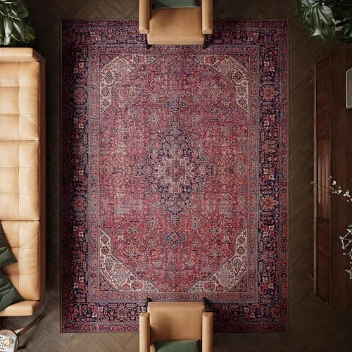 Image of artyrugs Machine Washable Rug, 240x330cm, 75% Recycled Cotton, Short Pile, Non-Slip Backing, Non-Shedding, Suitable for Living Room, Bedroom, Kitchen, Hallway, Office, Aesthetic Crimson Red