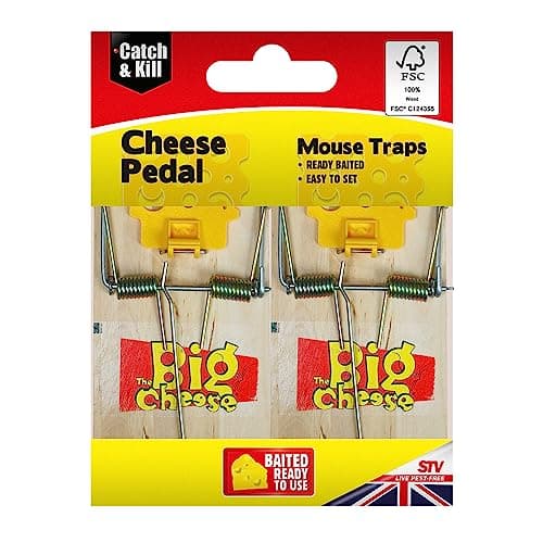 Image of The Big Cheese Pedal FSC Mouse Trap - Twinpack, Cheese Scented and Ready-To-Use, Kills Mice with Spring Mechanism, Dual Settings, Wooden, Indoor and Outdoor Use