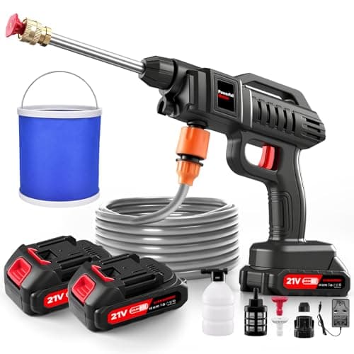 Image of 21V Cordless Pressure Washers with Bucket,2 Batteries & 5m Hose,870PSI Portable Power Washer for Car Bike Patio Garden,High-Efficiency Battery Jet Wash for Outdoor Cleaning