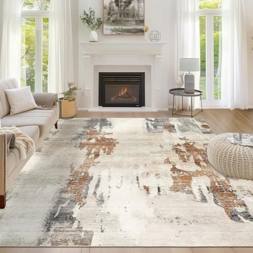 Image of Capslpad Modern Abstract Area Rug 160x230cm Washable Non-slip Soft Carpet Short Pile Faux Wool Boho Art Floor Carpet for Living Room Bedroom Home Office Dining Room Decor, Beige