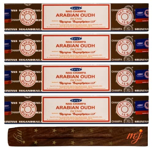Image of Original Satya Nag Champa Arabian Oodh Incense Sticks | with M&J incense sticks holder | x4 pack | for Aromatherapy, Spa, Yoga, Weddings, Meditation, Healing, Positivity and Relaxation
