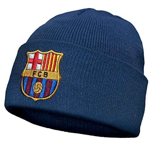 Image of FC Barcelona Official Football Gift Kids Knitted Bronx Beanie Hat Crest Navy