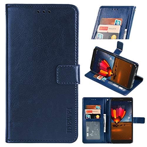 Image of BellaCase Wiko View 4/ View 4 Lite Premium Leather Wallet Case [Card Slots] [Kickstand] [Magnetic Buckle] Flip Folio Cover for Wiko View 4/ View 4 Lite Smartphone(Dark blue)