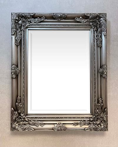 Image of DOWNTON INTERIORS UK Antique Ornate Baroque Wooden Framed Wall Mirror - Overall Size: 21 x 17 inches (54 cm x 44 cm) (Antique Silver)