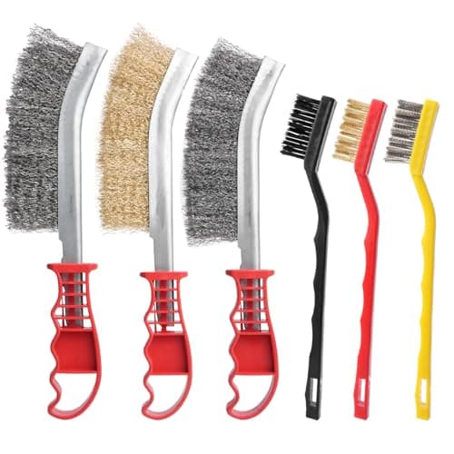 Image of 6 Pcs Wire Brushes for Cleaning, Hand Wire Brush Set Heavy Duty: 2 Large Stainless Steel Brushess & 1 Brass Brush & 3 Stainless Steel/Brass/Nylon Brushes for Rust Removal Paint and Welding Slag