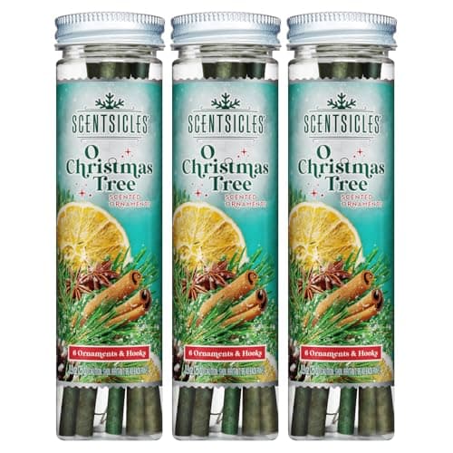 Image of Scentsicles O Christmas Tree Scented Ornaments with Hooks - 3 Bottles (18 Sticks Total)