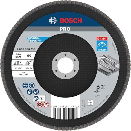 Image of Bosch 1x PRO Metal X571 Flap Disc Straight Version Fiber for Large Angle Grinders (for Steel, Stainless steel, Ø 180 mm, Grit 60, Professional Accessory Large Angle Grinder)