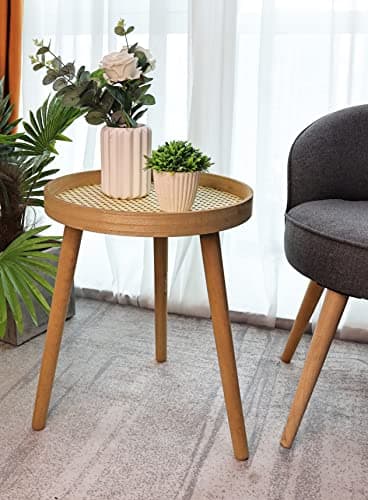 Image of spot on dealz Side Table - Natural Wooden Accent Table with Pine Legs and MDF Tray, Compact Round Design, Small End Table for Living Room, Bedroom, or Office