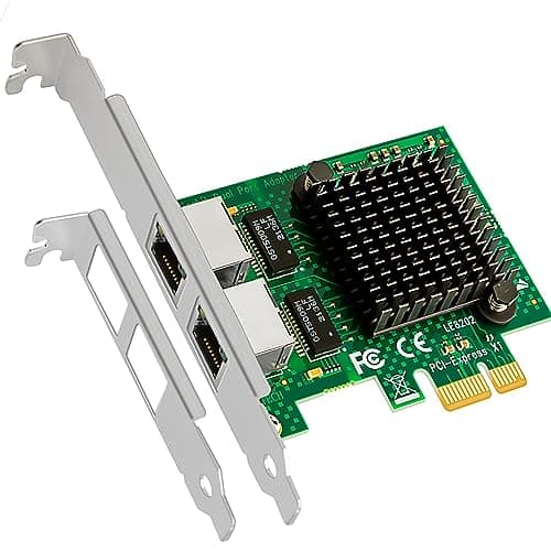 Image of GLOTRENDS LE8202 2-Port PCIe Network Card for Desktop PC, 1000/100/10Mbps Gigabit Ethernet RJ45 LAN Port, PCIE X1 Interface, Regular & Low Profile Bracket