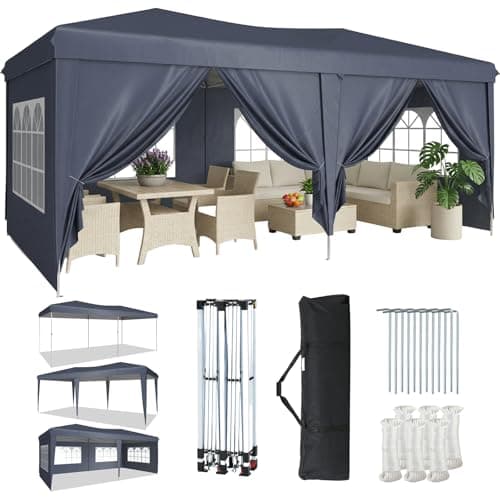 Image of Aoxun Pop Up Gazebo 3x6m with 6 Removable Sidewalls, Waterproof Instant 10x20ft Tent, UV Protected Large Heavy Duty Party Canopy for Outdoor Events and Weddings (Blue)