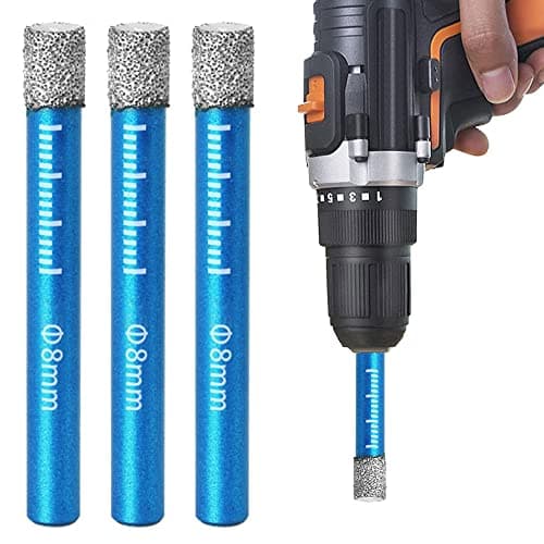 Image of 3 Pcs 8mm Tile Drill Bits Set - Diamond Drill Bit for Granite, Ceramic, Marble, Stone, Glass - Round Shank Dry Drill Bits