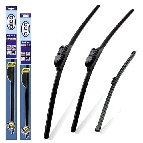 Image of alca Germany Set of 3 Windscreen Wiper Blades Super Flat Front Rear 24"19"TL 13"V Fits VW Golf Hatchback 2006-2009 ASF2419TL13V