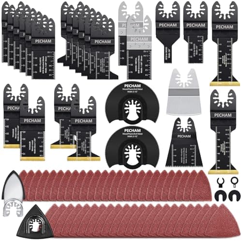 Image of PECHAM 128Pcs Multi Tool Blades Kits, Titanium Saw Blades & Sanding Pads, Universal Wood Metal Plastic Cutting, Fit Most Oscillating Tools