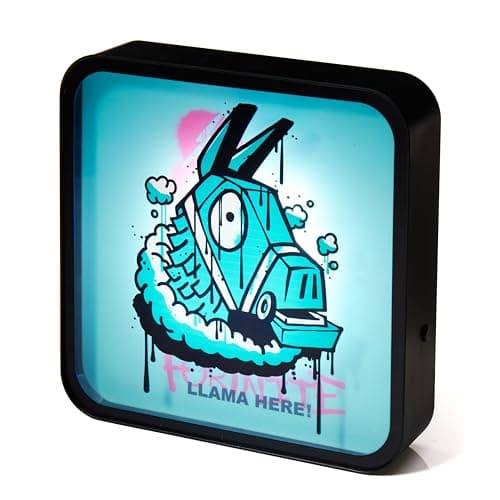 Image of Numskull Fortnite Acrylic LED Light Box Lamp – Official Llama LED Light, Desk or Wall-Mounted, USB or Battery Powered, 8.7" Tall, Blue and Pink