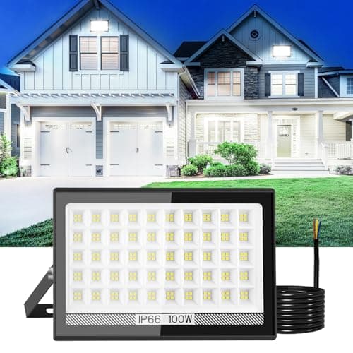 Image of T-SUN 10000LM Flood Light Outdoor, 100W LED Security Light, IP66 Waterproof Floodlight Mains Powered, Cold White Wall Lights for Garden,Garage, Warehouse, Backyard, Doorways
