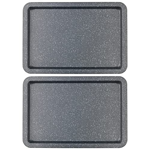 Image of Salter Megastone Baking Tray Set - Set of 2, Non-Stick Oven Sheet, Lightweight Carbon Steel, Easy Clean, Lightweight Flat Oven Tray, Strong & Durable, Long Lasting, PFOA-Free, Silver, 37 cm