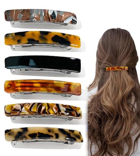 Image of 6PCS French Barrette Hair Clip, 7.5CM Hair Slides for Women, Tortoiseshell hair clasps, Delicate Hairs Accessories