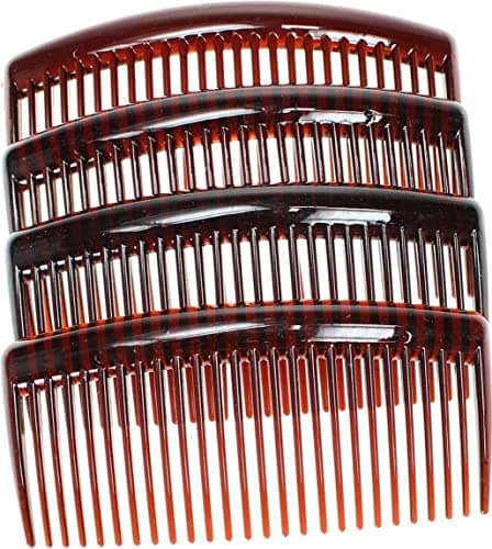 Image of 4 Pack of Tort Brown Large 9cm Plain French Side Hair Combs Slides Grips Clips Hair Accessories for Women Girls by Glitz4Girlz