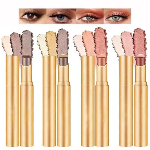 Image of Petansy 4Packs 3 Color Gradient Eyeshadow Stick, Long Lasting Waterproof Creamy Eye Shadow, Matte Shimmer Crease-proof Glitter Highlighter Stick, Eye Shadow Pen Set for Make Up