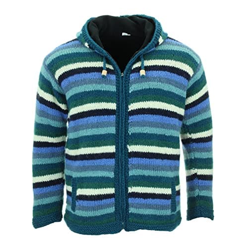 Image of LOUDelephant Hand Knitted Wool Hooded Jacket Cardigan - Stripe Blue (Small)