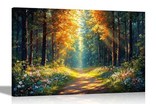 Image of Artley Prints - Spring Forest Sunshine Summer Flowers Canvas Wall Art Pictures Modern Framed Oil Painting Prints 40 x 30cm (16 x 12 inches) A3