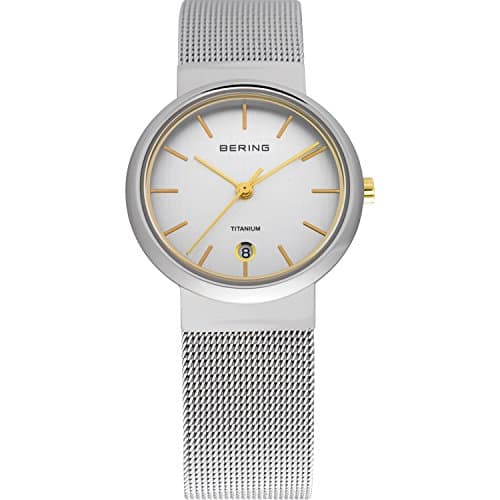 Image of BERING Women's Quartz Watch, 29 mm Silver Titanium Case and White Dial, Milanese Strap, Sapphire Crystal, 3 ATM, 11029-004