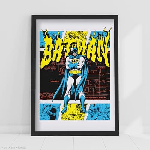 Image of Batman Print - Batman Yellow Flames Poster DC Superhero Wall Art (21cm x 29.7cm - A4)