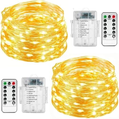 Image of FANSIR Fairy String Lights, 2 Set Total 66ft 200 Led Fairy Lights Battery Operated Copper Wire Light with Remote 8 Modes Waterproof Light for Home Bedroom Party Christmas Tree Decor (Warm White)