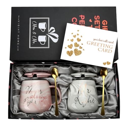Image of Sovyime Wedding Gift for Bride and Groom – Mr Right and Mrs Always Right Coffee Cups Gift Set, 13oz Marble Ceramic Mugs for Him Her, Ideal for Wedding Day, Engagement, Anniversary, Newlyweds