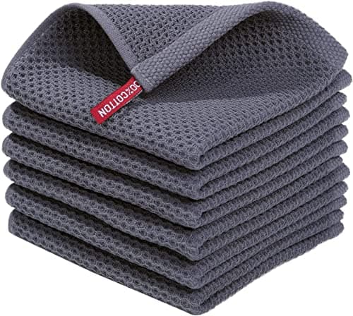 Image of Moosfor 100% Cotton Kitchen Cleaning Cloths, Highly Absorbent Soft Dish Cloths, Quick Drying Kitchen Accessories for Washing Up, Pack of 6, 30 x 30 cm, Dark Grey