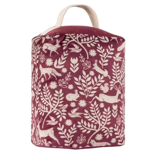 Image of Furn Skandi Woodland Animal Velvet Doorstop – Scandinavian Forest Animal Design Fabric Weight for Doors (Skandi – Berry Red)