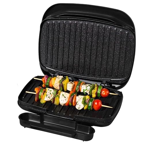 Image of Salter Kuro Health Grill - Smokeless Electric Griddle, Non-Stick Plates, Sandwich Toaster, Drip Tray, Indoor Panini Press, Healthy Cooking, Little to No Oil, Automatic Temperature Control, EK4366MBLK
