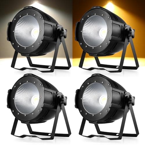 Image of Erreyht 4PCS 100W COB LED Par Spotlight, Cold White/Warm White Stage Light with DMX512, Strobe Effect for DJ, Disco, Photography, Wedding