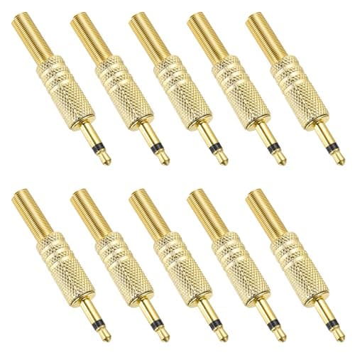 Image of sourcing map 10 Pcs 1/8" TS Audio Male Plug, 3.5mm Mono Jack Plug Adapter Replacement, 1 Pole Solder Jack Cable Connector for Speaker Microphone Guitar (Carved Style, Golden)