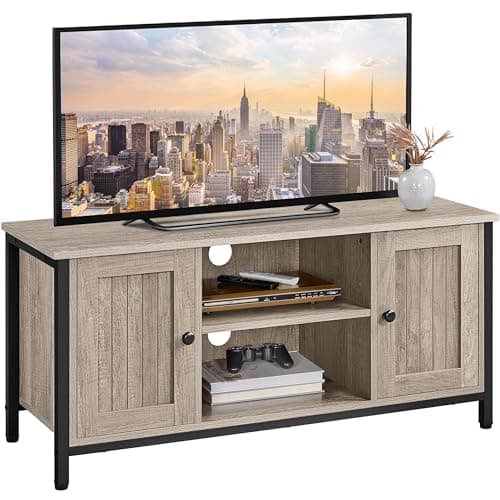 Image of Yaheetech Industrial TV Cabinet Wood TV Stand Cabinet for 50 Inch TV, TV Stand with 2 Doors & Adjustable Shelves, TV Table for Living Room, Dinning Room & Bedroom, Grey