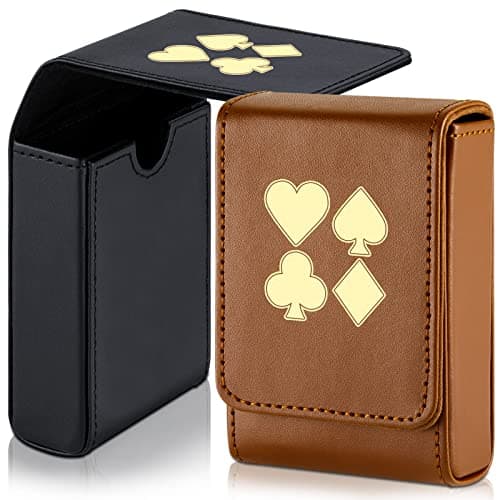 Image of SKYLETY 2 Pieces Single Deck Pu Leather Playing Card Case Holder Black Brown Card Deck Holder Playing Card Box Protector Poker Cards Case Fits Poker and Bridge Size Cards