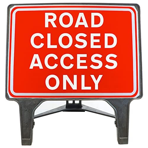 Image of Road Closed Access Only 1050x750mm Road Sign - Plastic Temporary Road Street Traffic Safety Sign for Road and Street Works - Freestanding with Reflective Sign Face