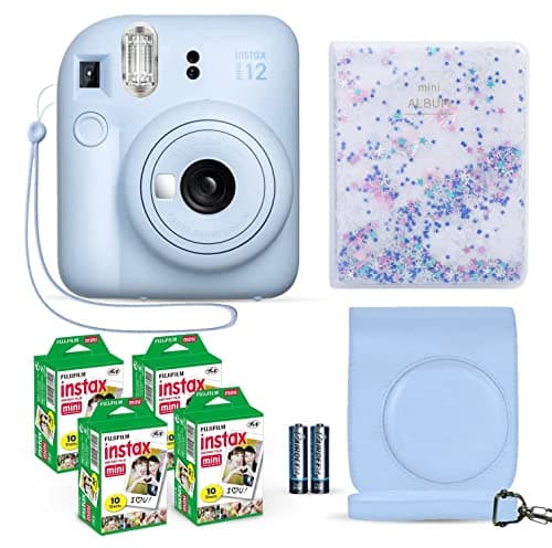 Image of Fujifilm Instax Mini 12 Pastel Blue + Fuji Instax Film 40 Sheets + Shutter Accessories Bundle, Incl. Carrying Case & Quicksand Beads Album 64 Pockets