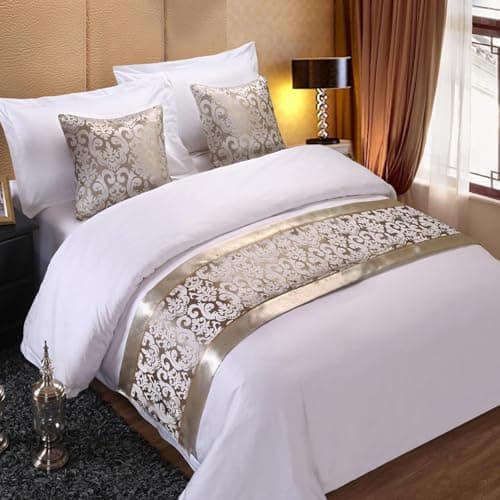 Image of Bed Runner Bedding Scarf Protection Bed Runners And Matching Cushions Modern Bed Runner For Foot Of Bed, Floral Bed Scarf Bedspreads Bedding Scarves For Bedroom Hotel(Silver,2 Pillowcases(50X50cm))