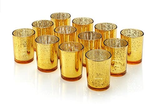 Image of Artis Mercury Glass Votive Candle Tealight Holder 2.75"H Set of 12 Speckled Gold for Weddings, Parties and Home Decor