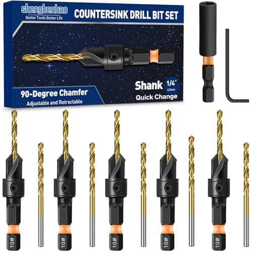 Image of Countersink Drill Bit Set for #10, 12 PCS Counter Sink Drill Bits, Quick Release Countersink Set, 1/4 Inch Hex Shank, Magnetic Extension Adjustable bit Holder for Woodworking